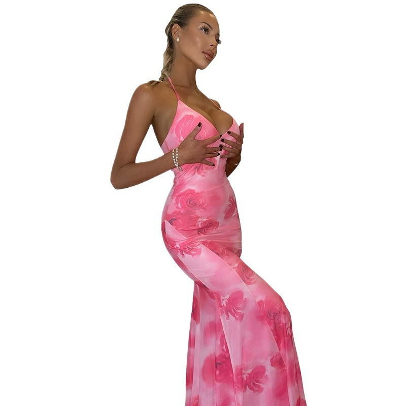 Dame Elegant Blomstret Halter Maxi Kjole Stilla