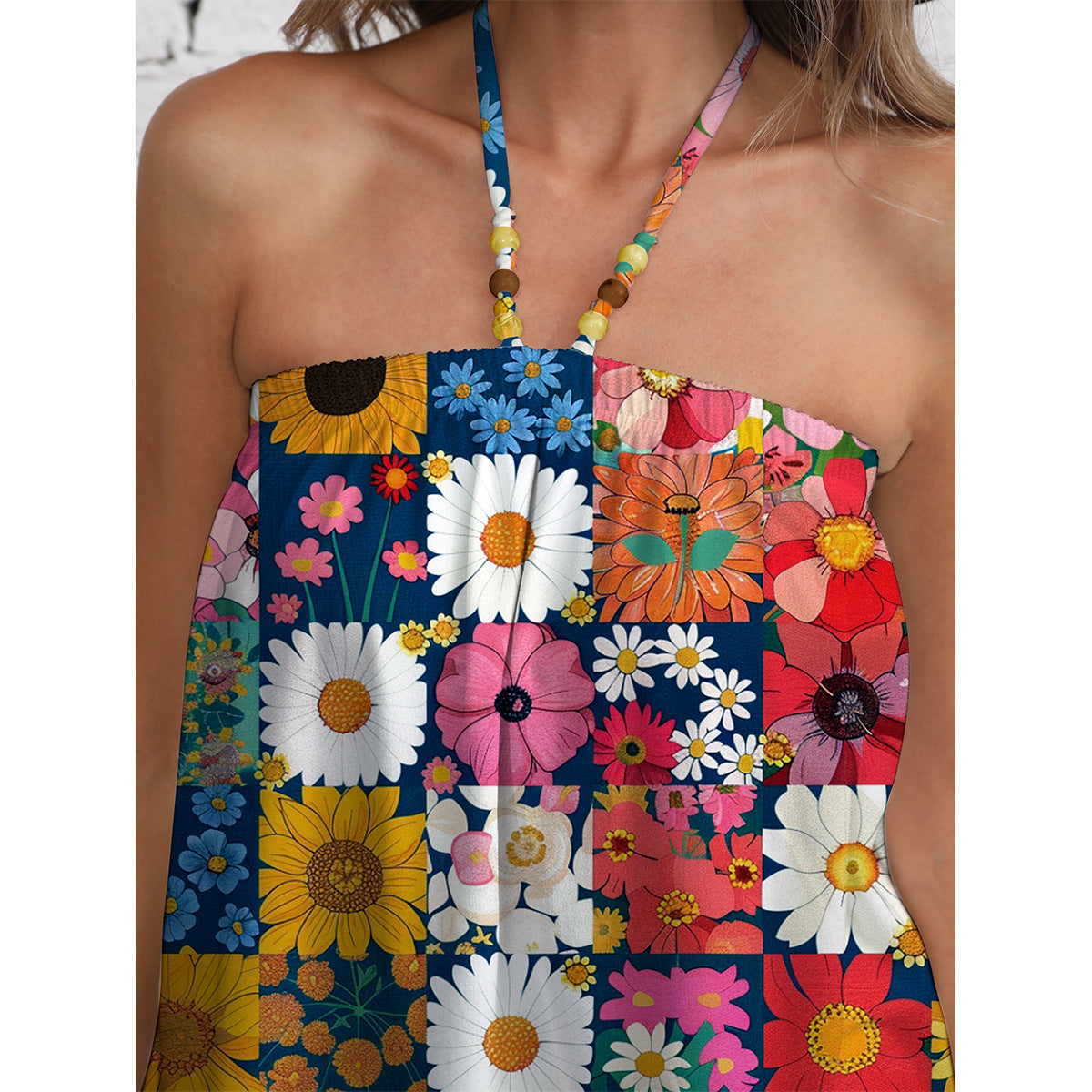 Dame Sommer Jumpsuit med farverigt blomsterdesign og stilfuldt bærerdesign Stilla
