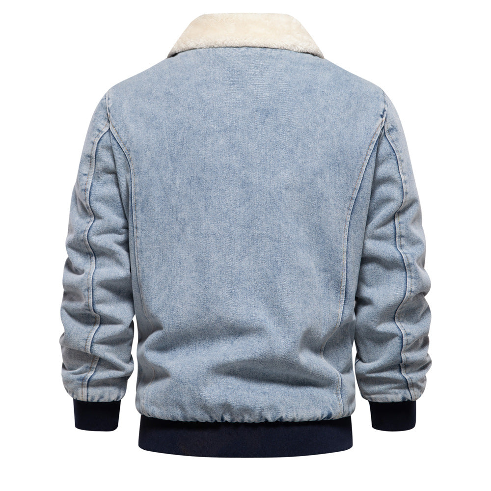 Herrer vinterjakke i denim-stil med hyggelig krave Stilla
