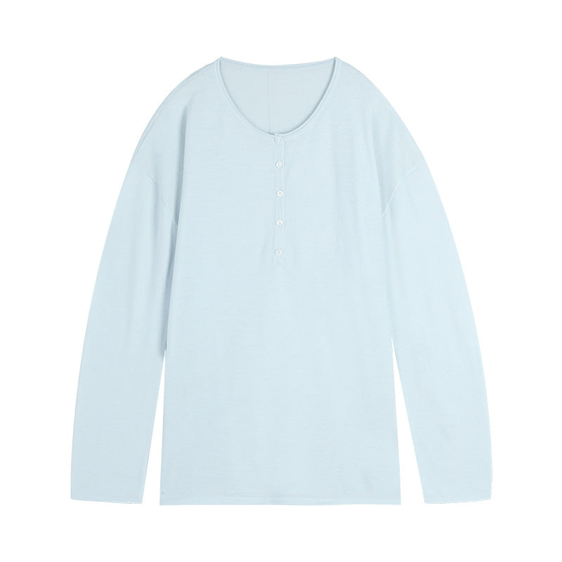 Dame afslappet langærmet skjorte med rund halsudskæring og praktisk knaplukning Stilla