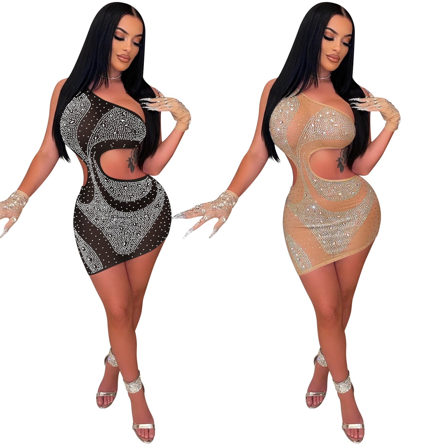 Dame Cut-Out Minikjole med strassdekorerede accenter Stilla