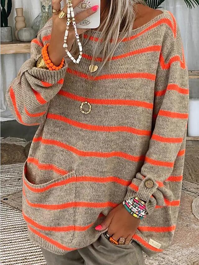 Dame Oversized Strikketrøje med elegante striber og praktiske lommer Stilla