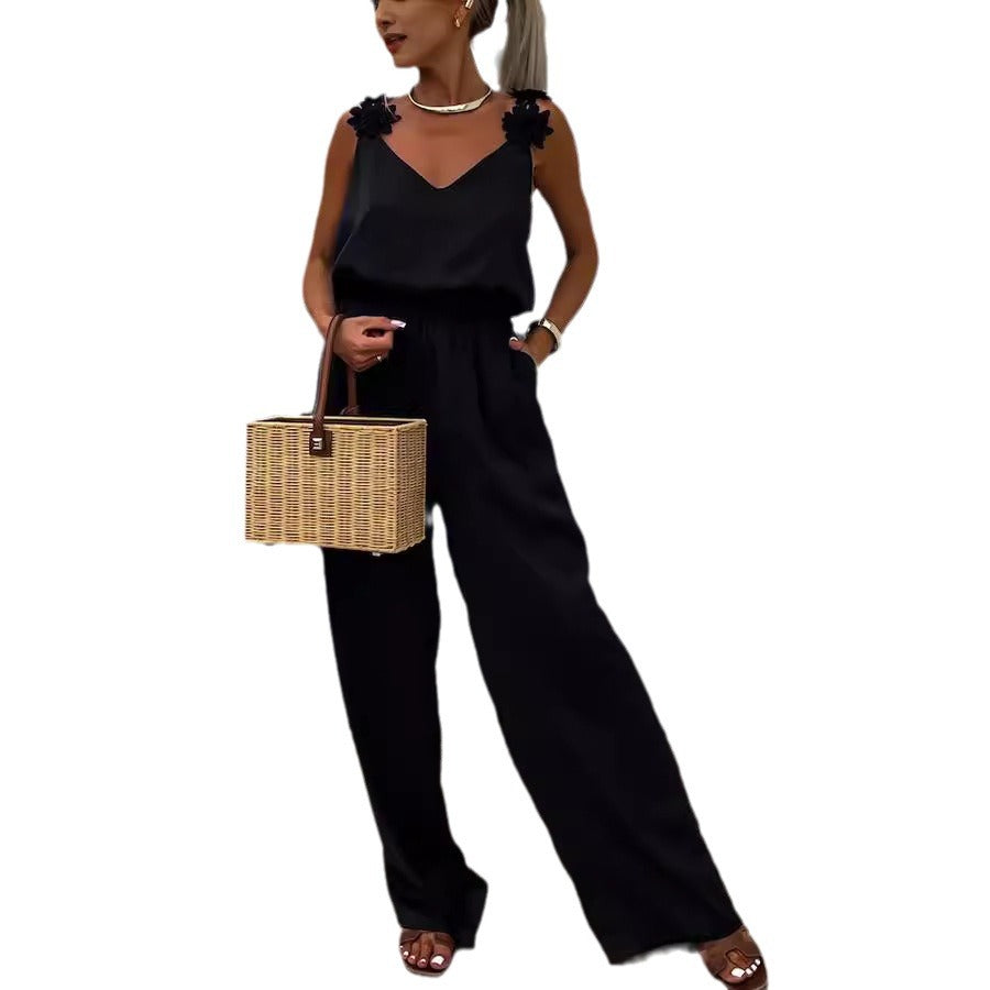 Dame jumpsuit med elegante blomsterapplikationer Stiila