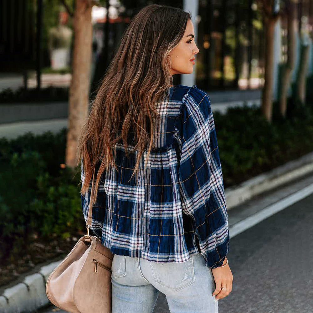 Stilla | Nuttet Langærmet Scoop Hals Stribet Bluse Top