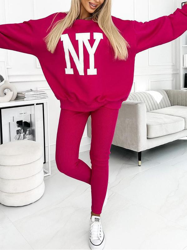 Dame Oversized Grafik Pullover og Leggings Sæt Stilla