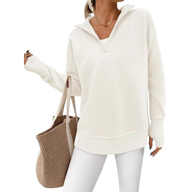 Dame afslappet sweater med høj krave og lynlås Stilla