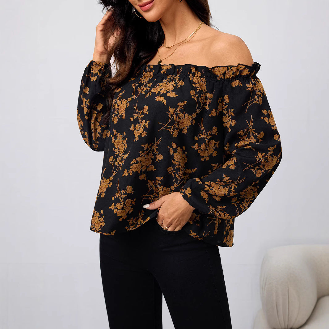 Dame Off-Shoulder Bluse med blomsterprint og elastisk bund Stilla
