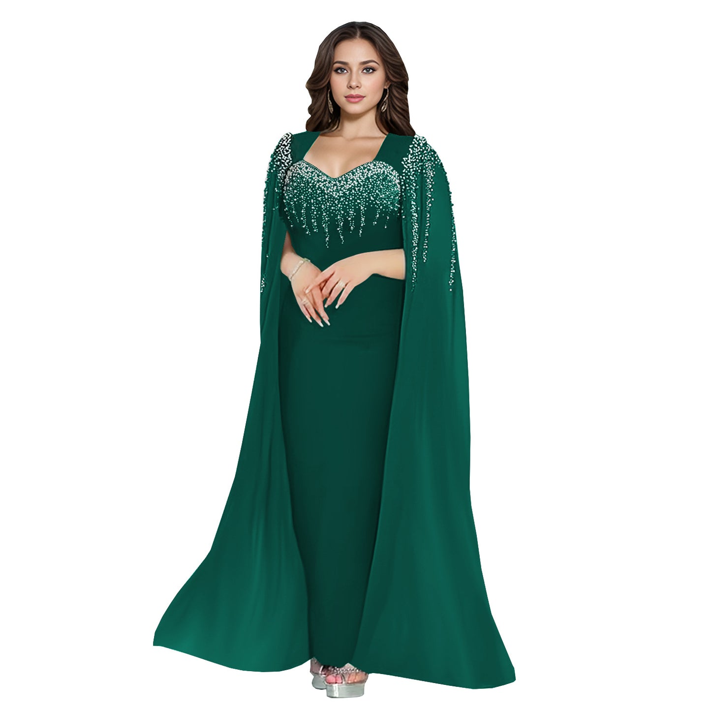 Dame Elegant aftenkjole med ædel kappe og glitrende detaljer Stilla