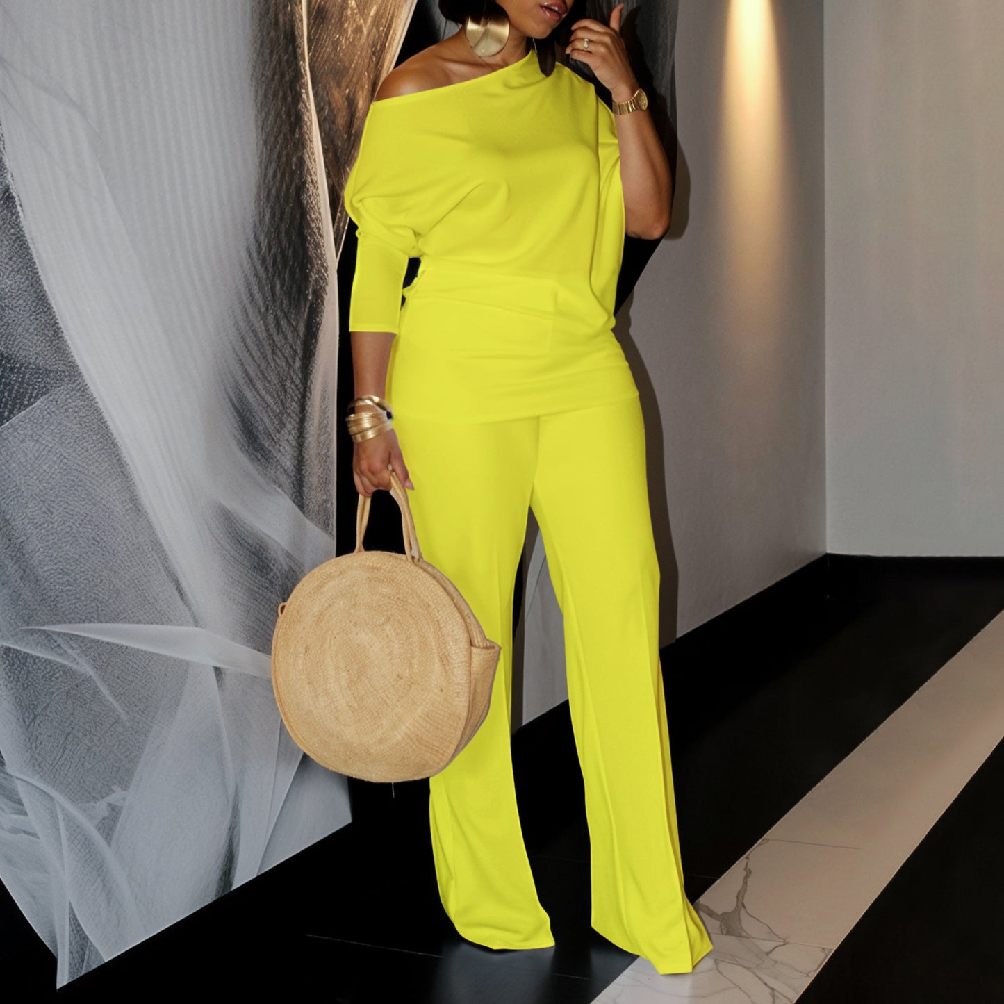 Damer Mode Jumpsuit med elegant asymmetrisk overdel og brede ærmer Stilla