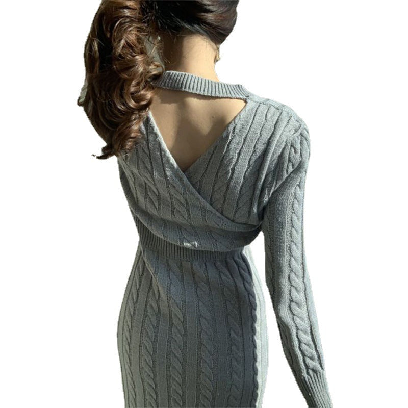 Femme Kabelstrik Midi Kjole med Side slids Stilla