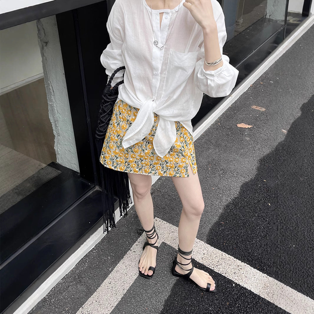 Dame afslappet bluse med linlook Stilla