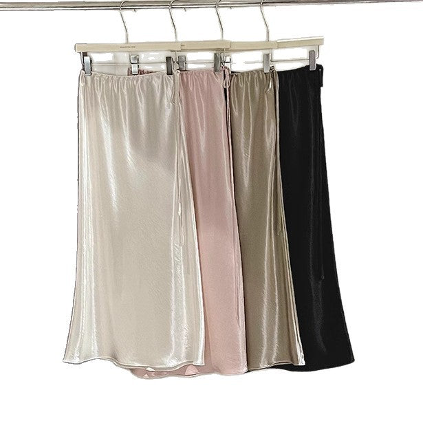 Damer elegant satineret maxiskørt med elastisk talje og flydende snit Stilla
