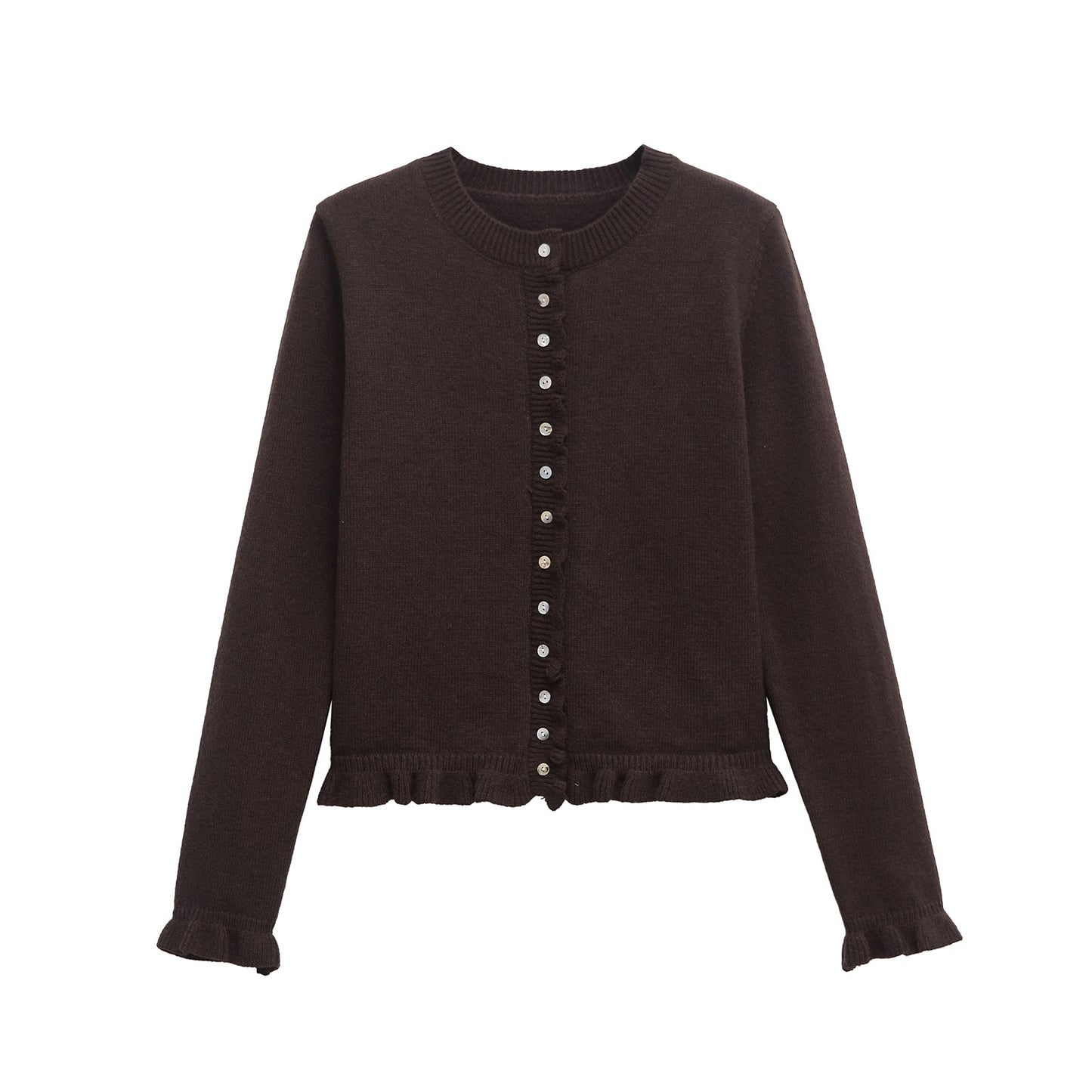 Femme Rüschensaum Knaplukning Cardigan Stilla