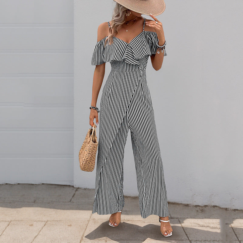 Dame Off-Shoulder Stribet Jumpsuit Stilla