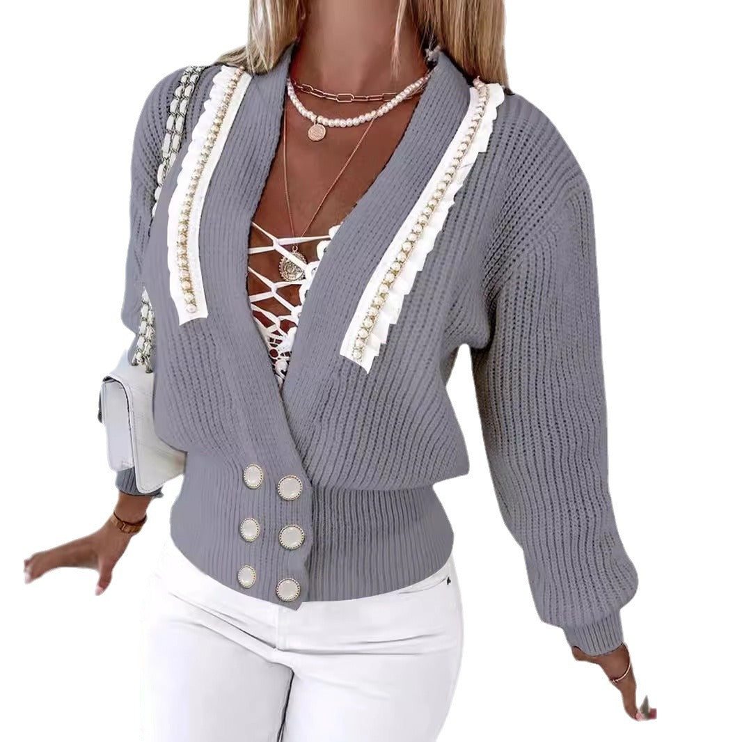 Dame moderne strik cardigan med elegante detaljer Stilla