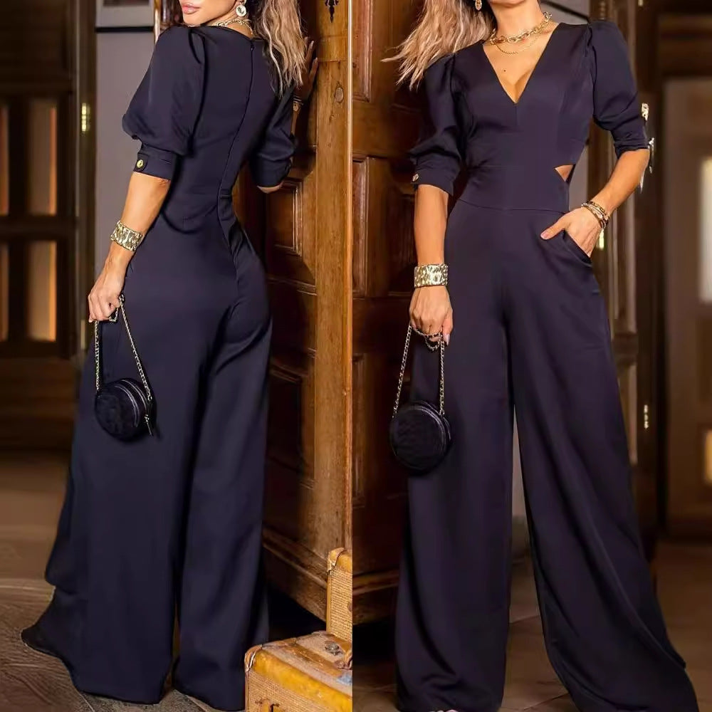 Damer Elegant Jumpsuit med dyb V-hals og brede ben Stilla