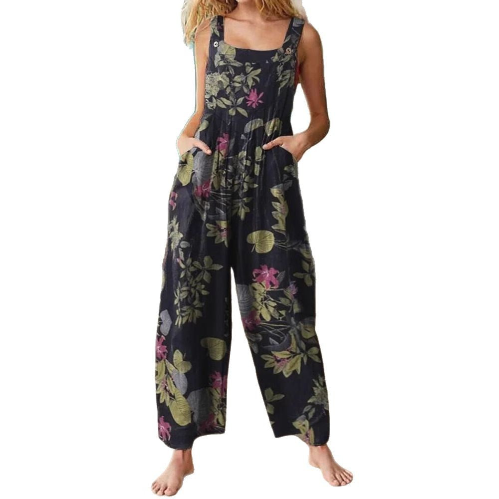 Dame farverig patchwork jumpsuit med sidelommer Stilla