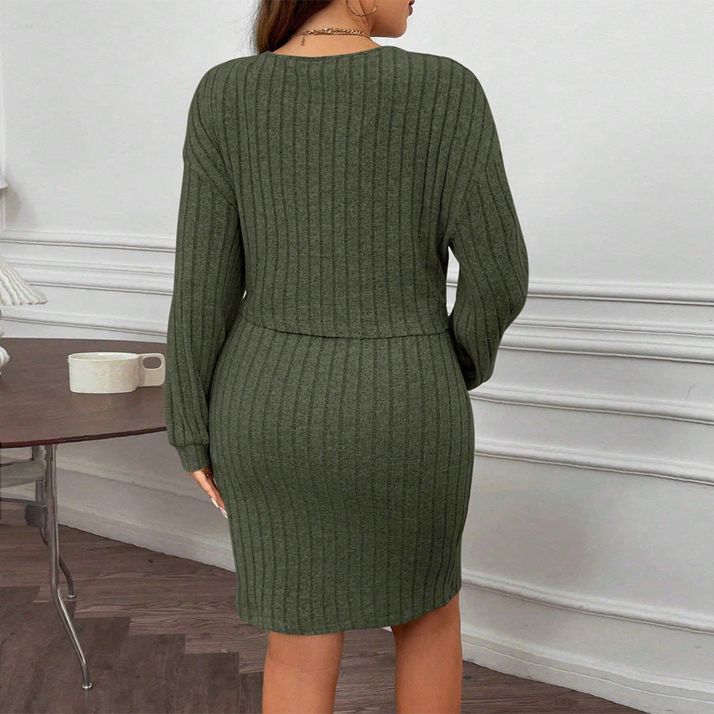 Dame elegant strik kjole med cropped cardigan Stilla