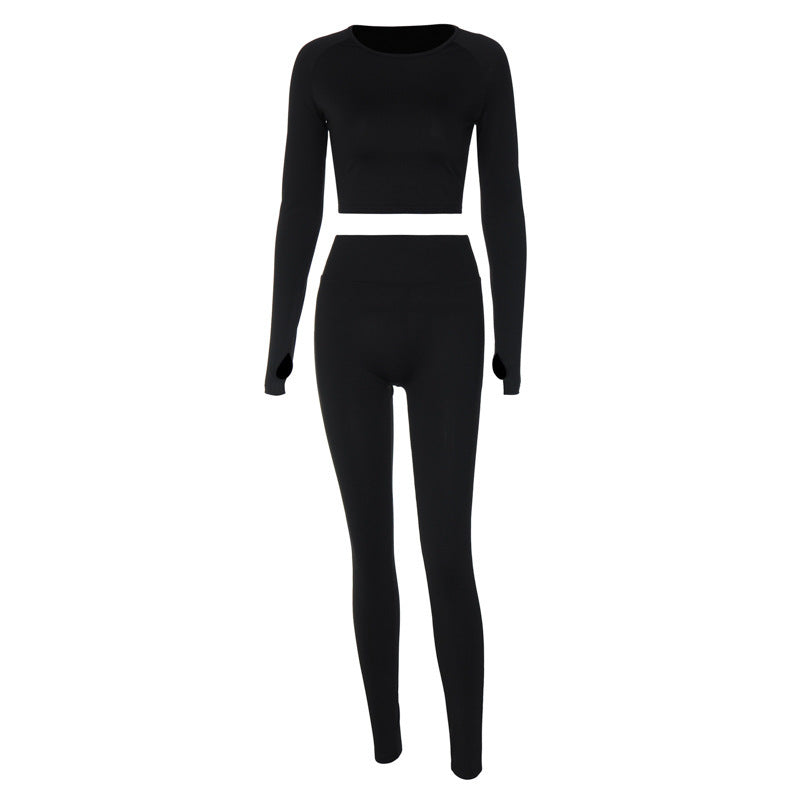 Dame Sporty Cropped Top og Leggings Sæt i åndbart materiale med elastisk talje Stilla