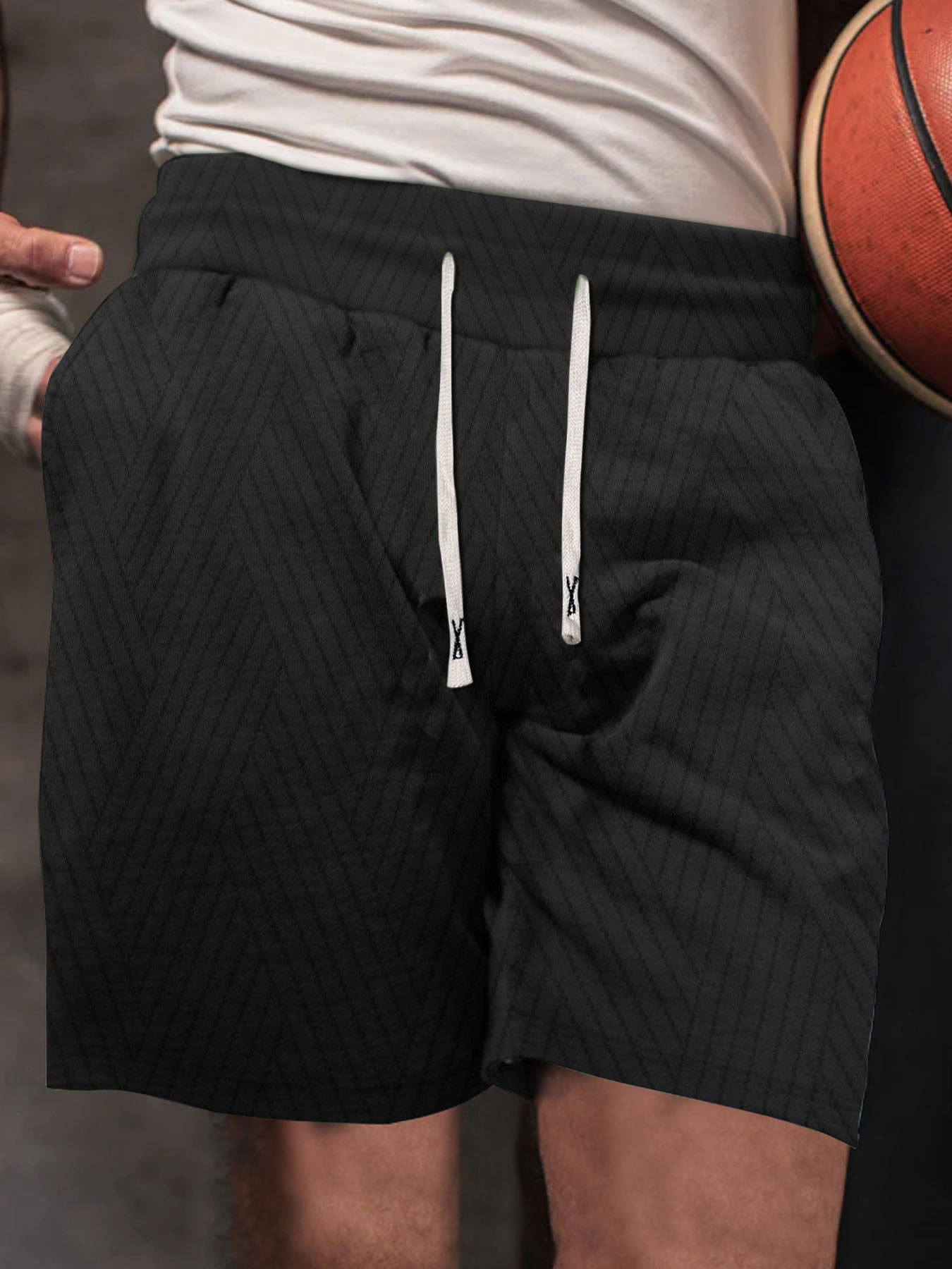 Herrer Sporty Basketballshorts med åndbar tekstur og justerbar snor Stilla