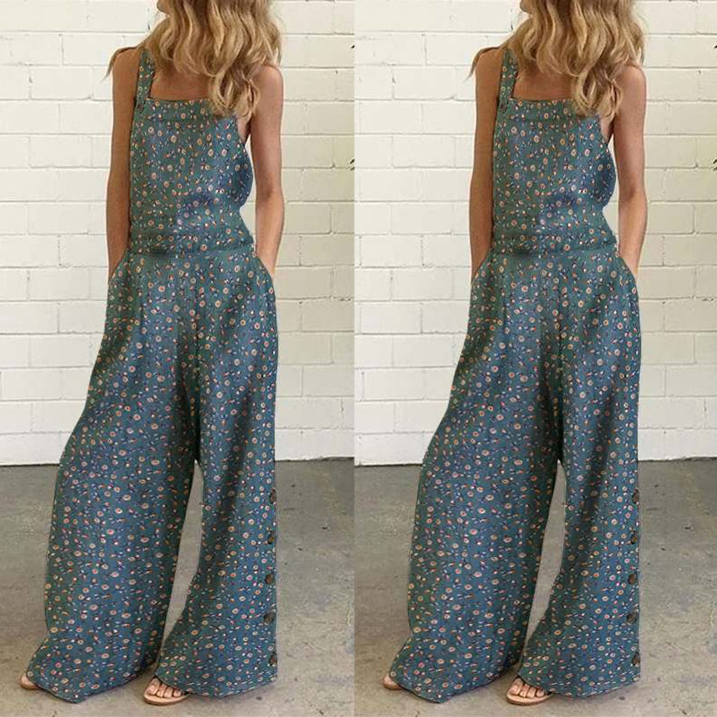 Dame Floral Trykt Bredbenet Jumpsuit Stilla