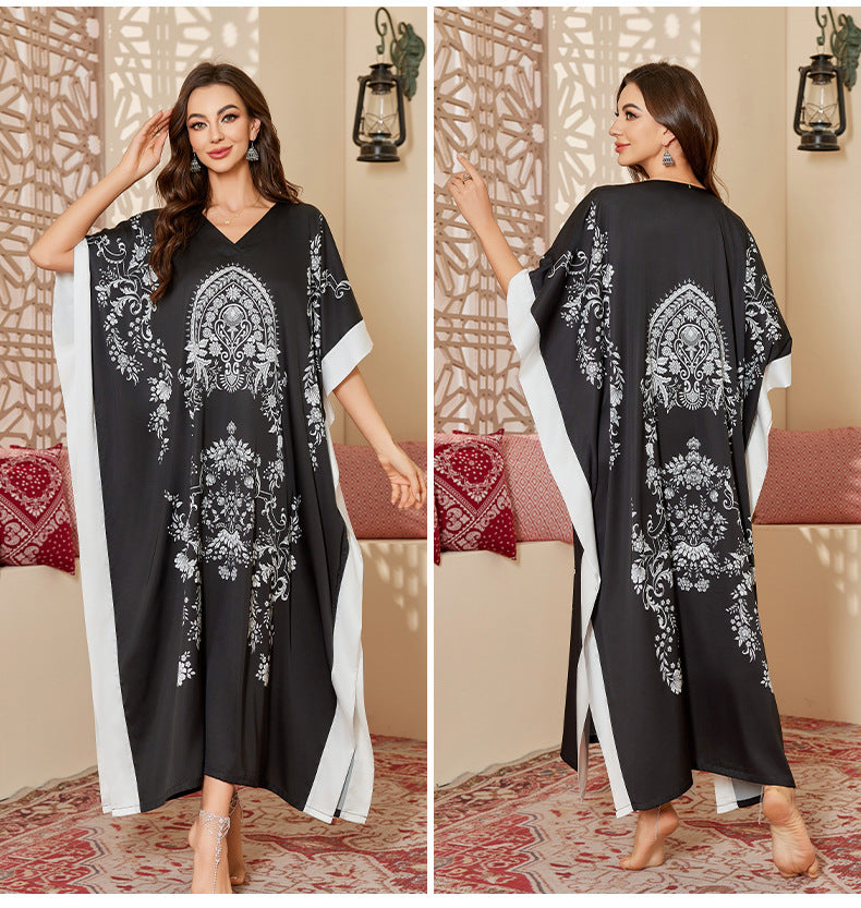 Dame Kaftan med elegant blomsterdesign og taljebælte Stilla
