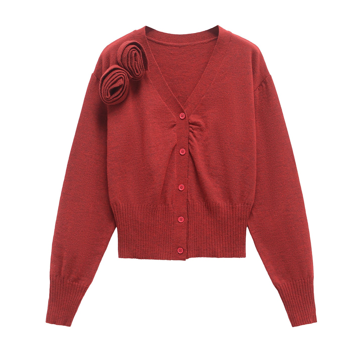 Dame Elegant Kort Cardigan med Blomster-Accenter Stilla