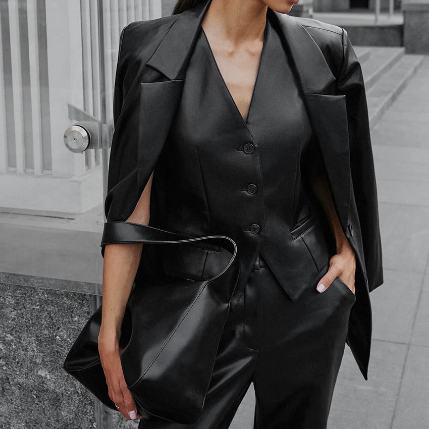 Damer Elegant buksedragt sæt med figursyet blazer og løst skåret bukser Stilla