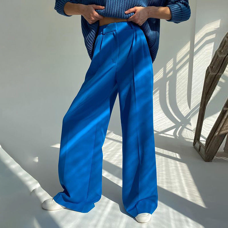 Dame bred høj bund bukser med elegant plissering Stilla