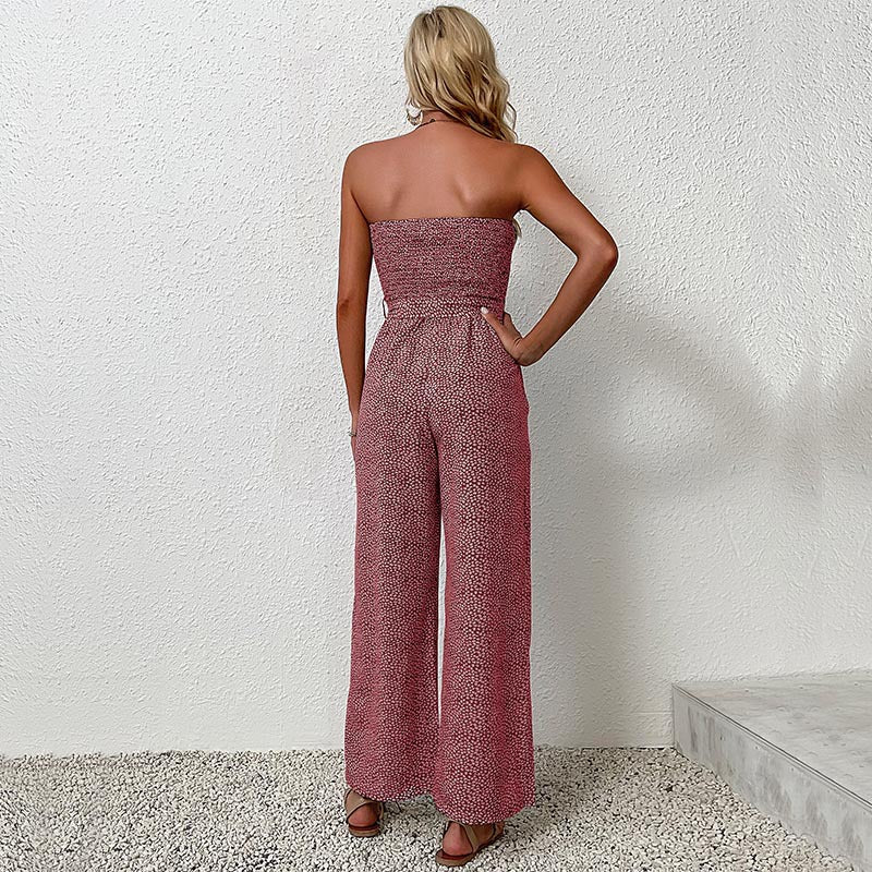 Dame Strapless Bredbenet Jumpsuit med Knapdetaljer Stilla