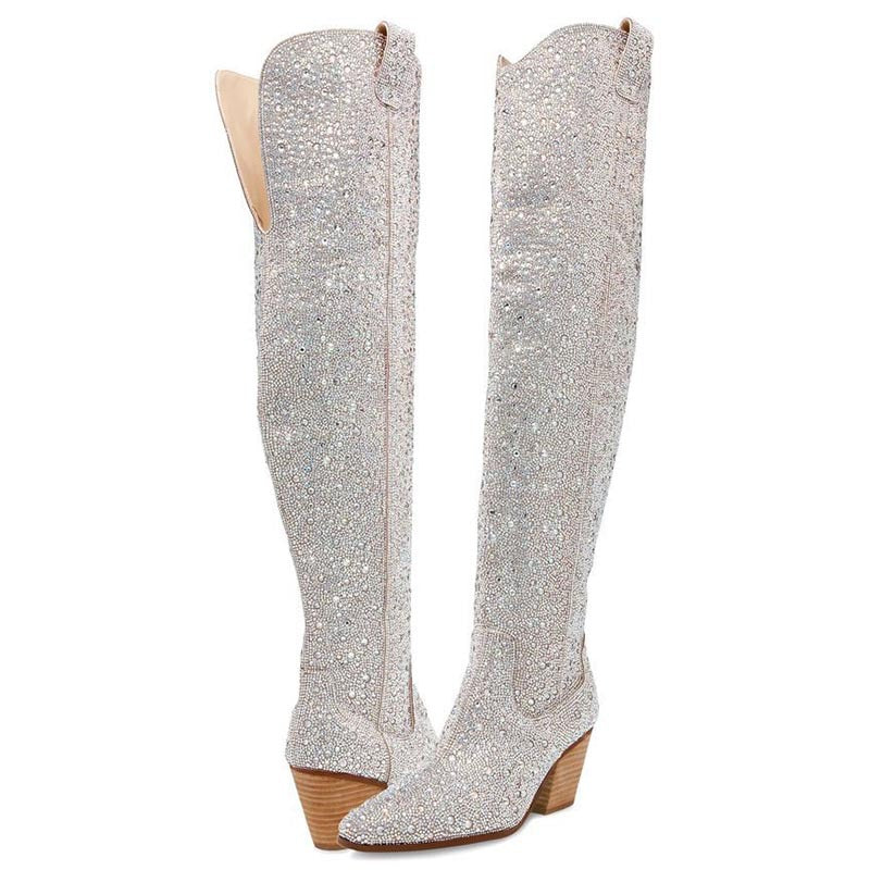 Femme Over-knæet Glam Shimmer Stiletto Støvler Stilla