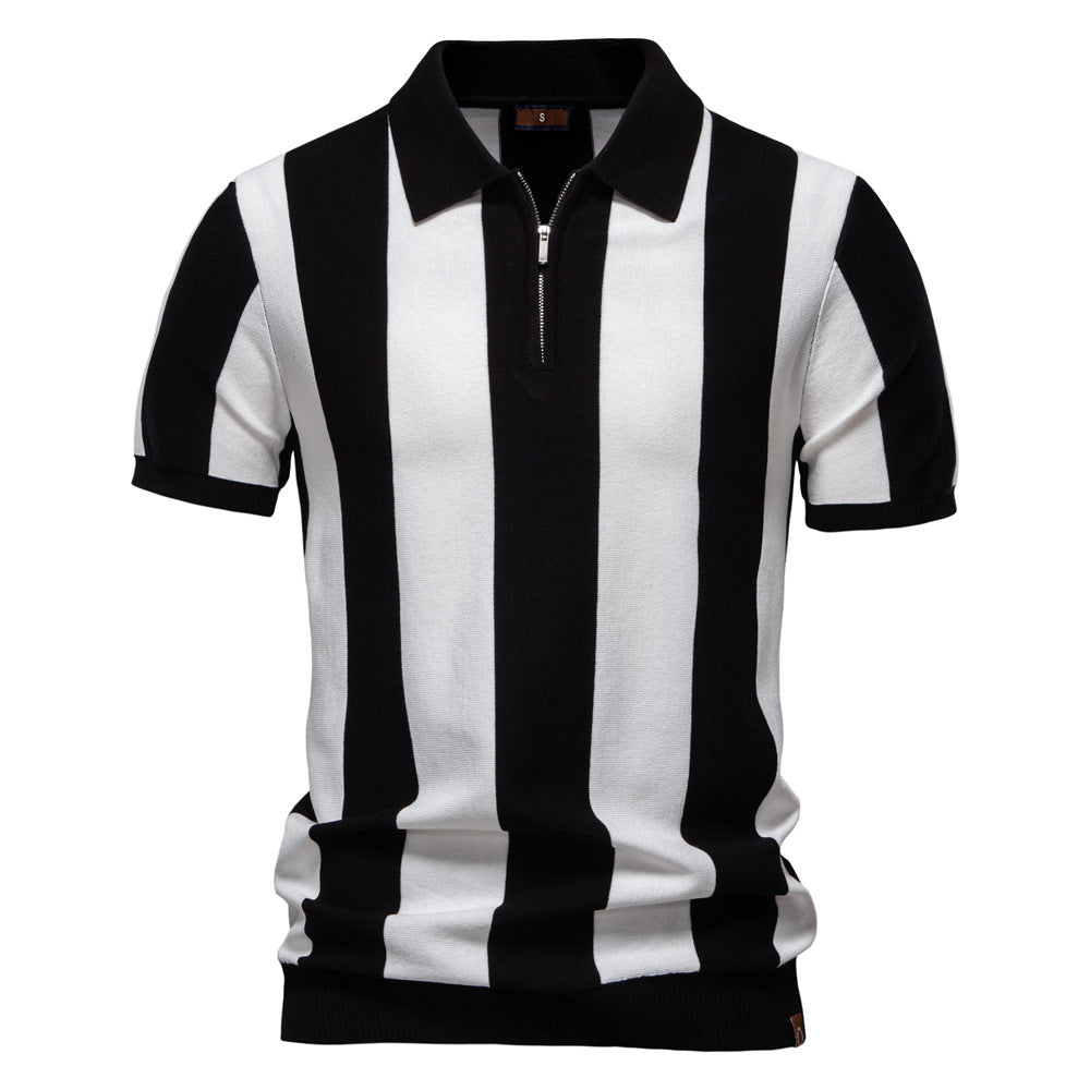 Herre Polo-Shirt med moderne lynlås og klassisk stribemønster Stilla