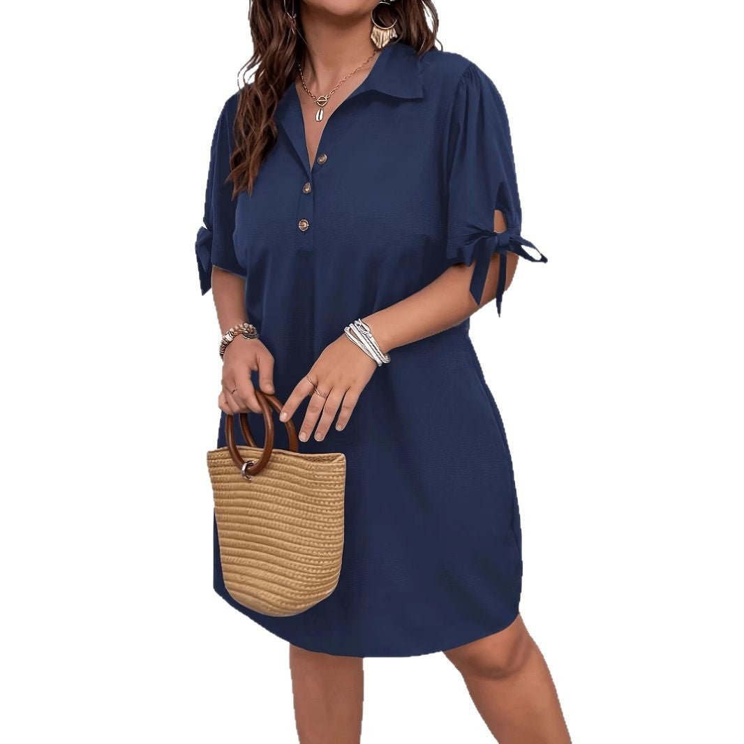 Dame afslappet skjortekjole med korte ærmer og praktiske knapdetaljer Stilla