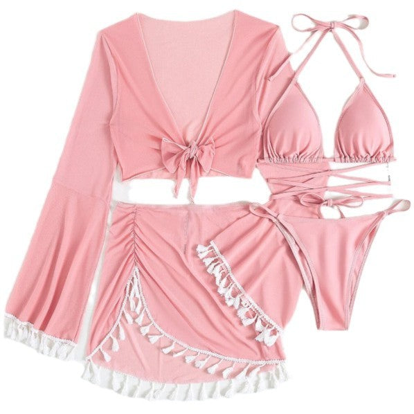 Dame bikini-sæt med elegant knyttet top, legende skirt og forbundet stropper Stilla