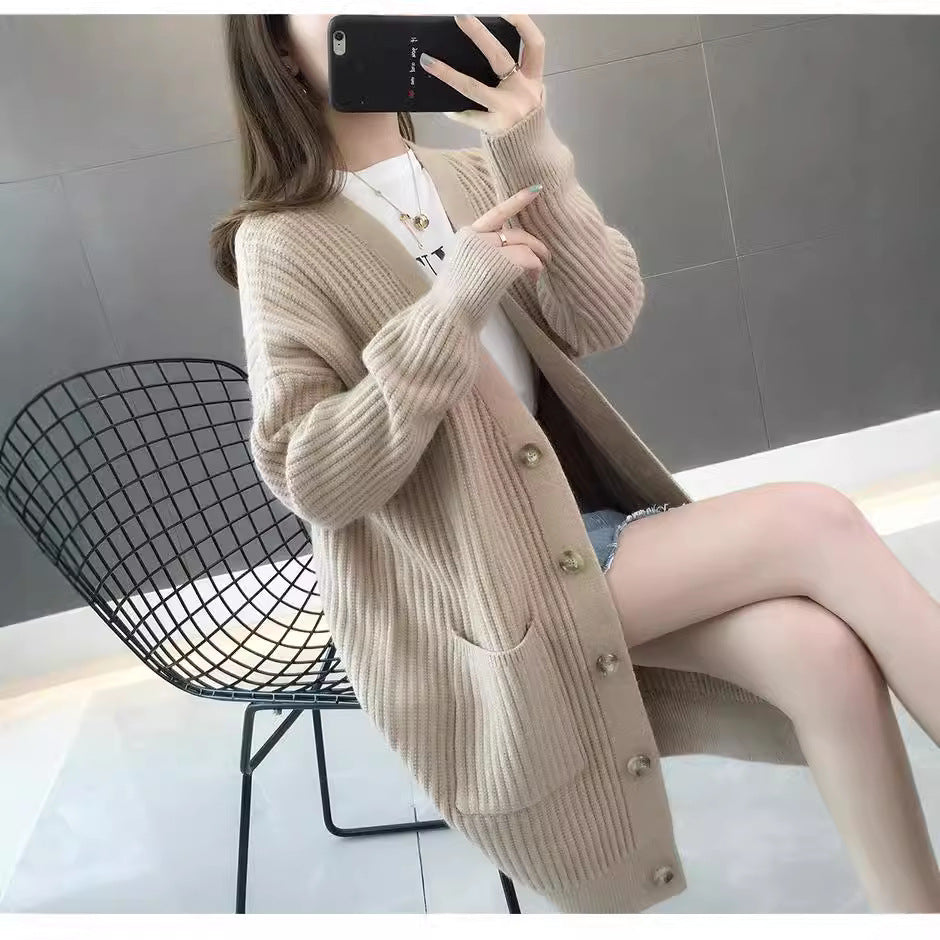 Femme Tekstureret Longline Strikcardigan med Lommer Stilla