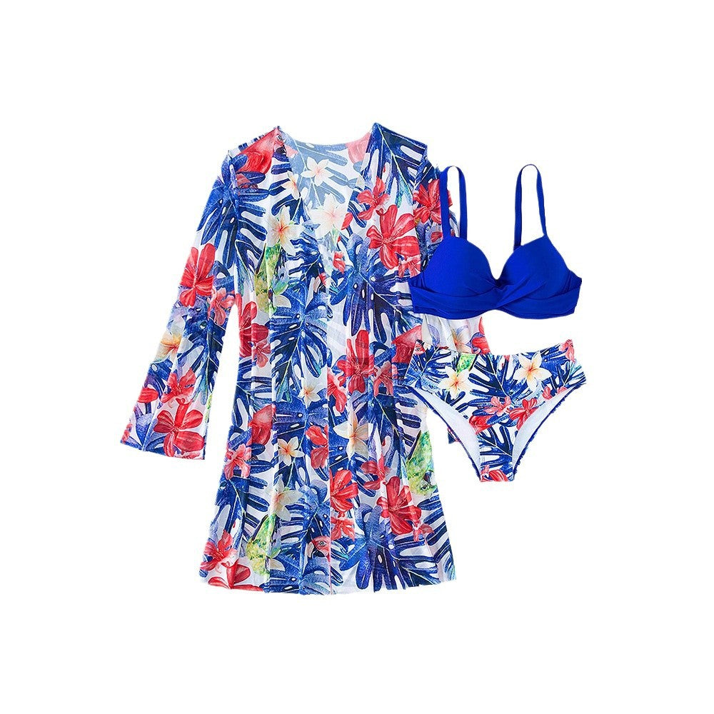 Dame Bikini-sæt med blomster kimono jakke og polstret top Stilla