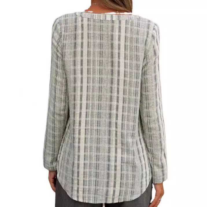 Dame afslappet langærmet skjorte med knaplukning og brystlomme Stilla