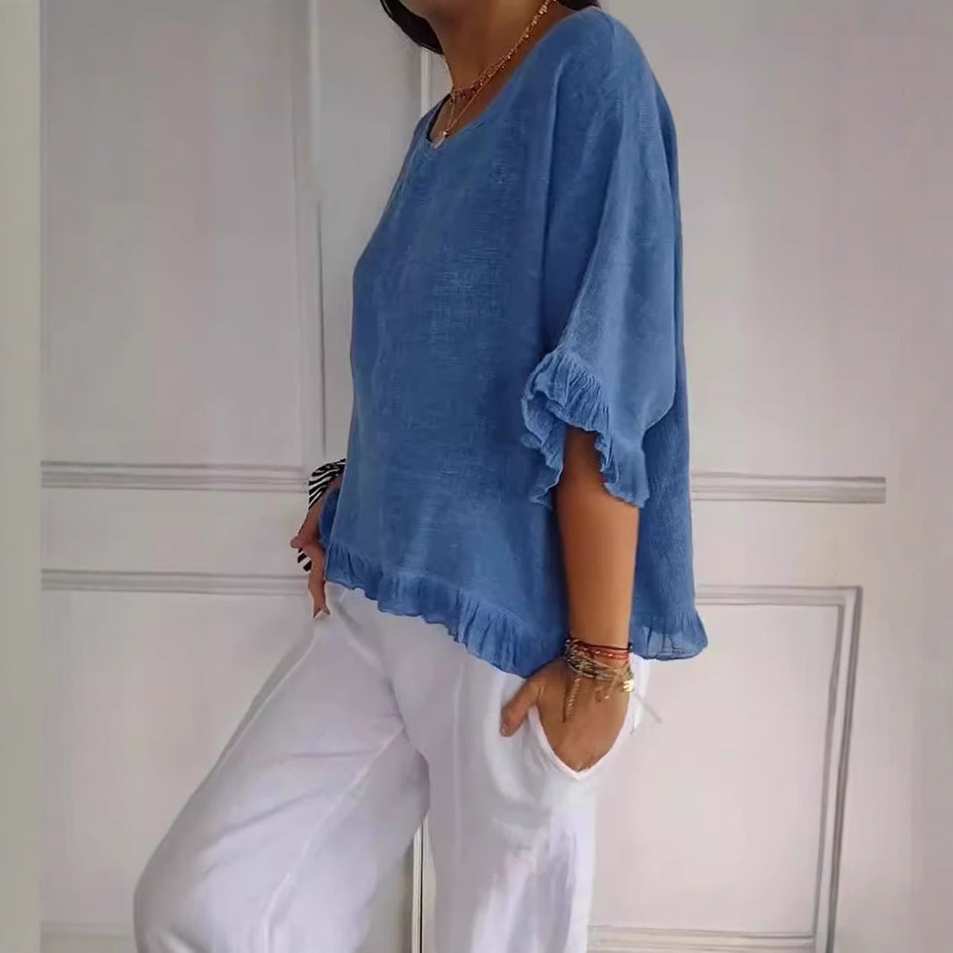 Dame Relaxed Fit Ruffle Bund Top Stilla