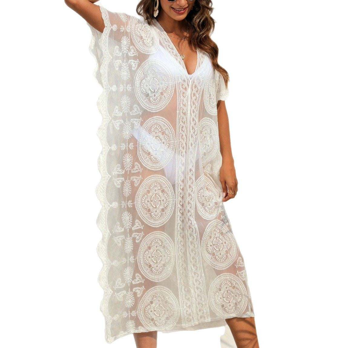 Dame Elegant Broderet Strandovertræk Robe Stilla