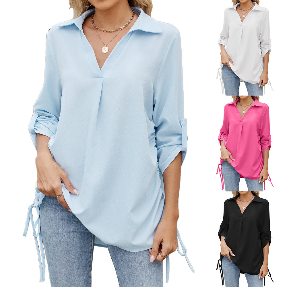 Stilla | Lys uden revers løs midtærmet chiffon top