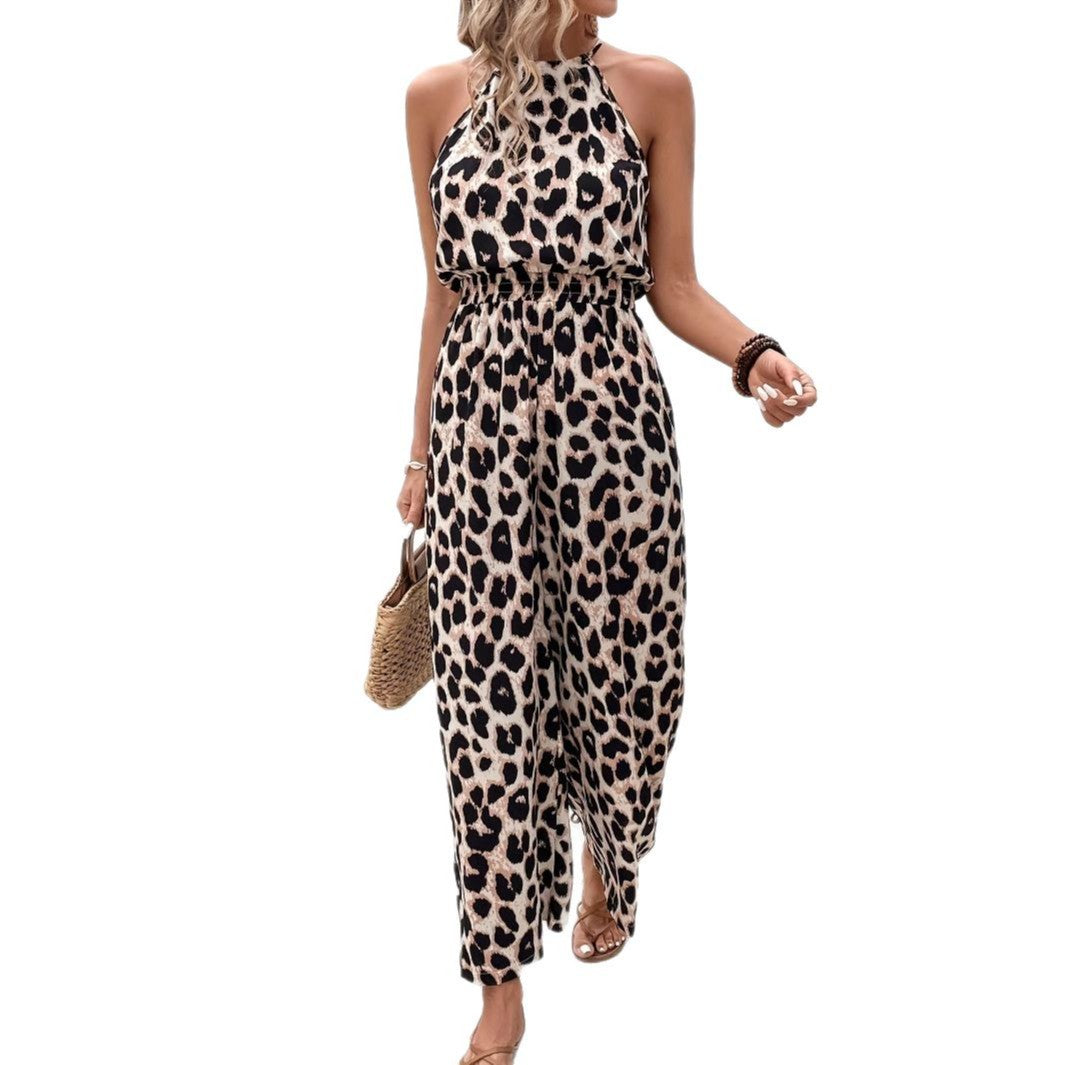 Femme Bohemian Leopard Print Halterneck Jumpsuit Stilla