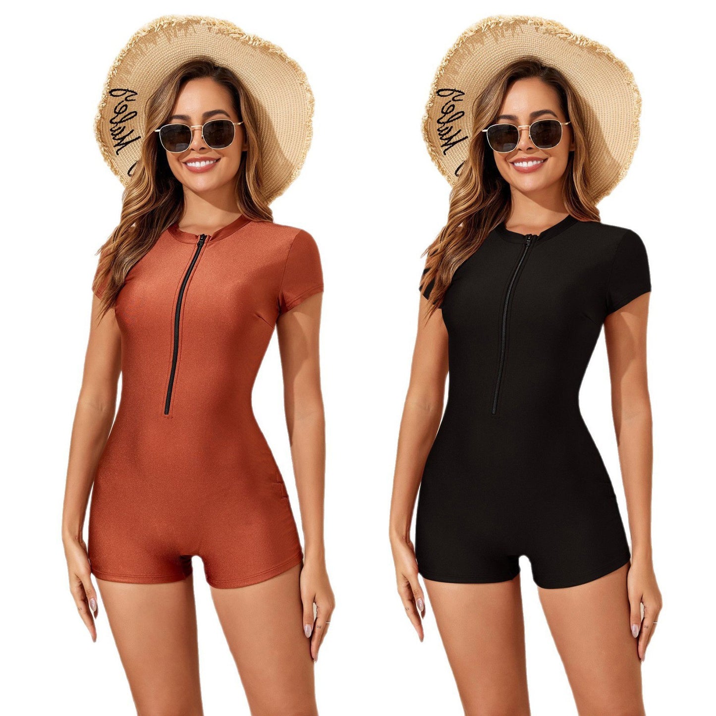 Dame Sporty Kort Jumpsuit med høj Krave og Lynlås Stilla