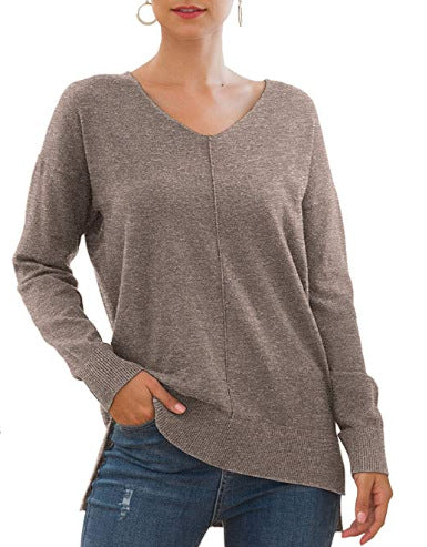 Dame elegant V-hals pullover med asymmetrisk snit Stilla