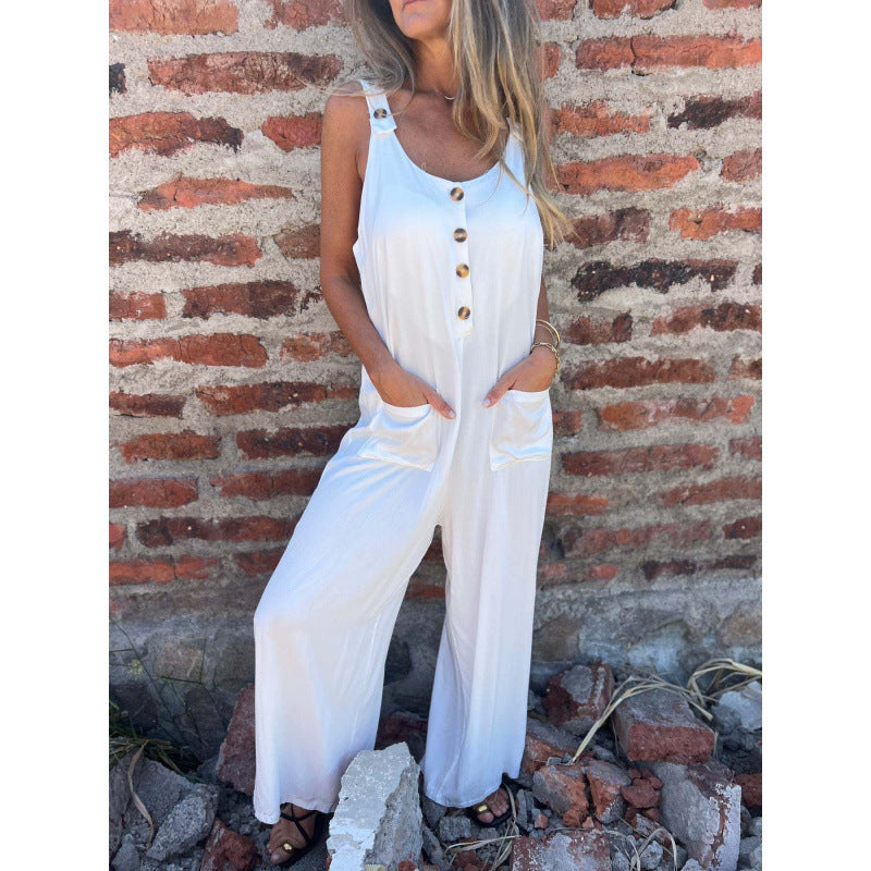 Dame Fritid Knap-op Jumpsuit Stilla