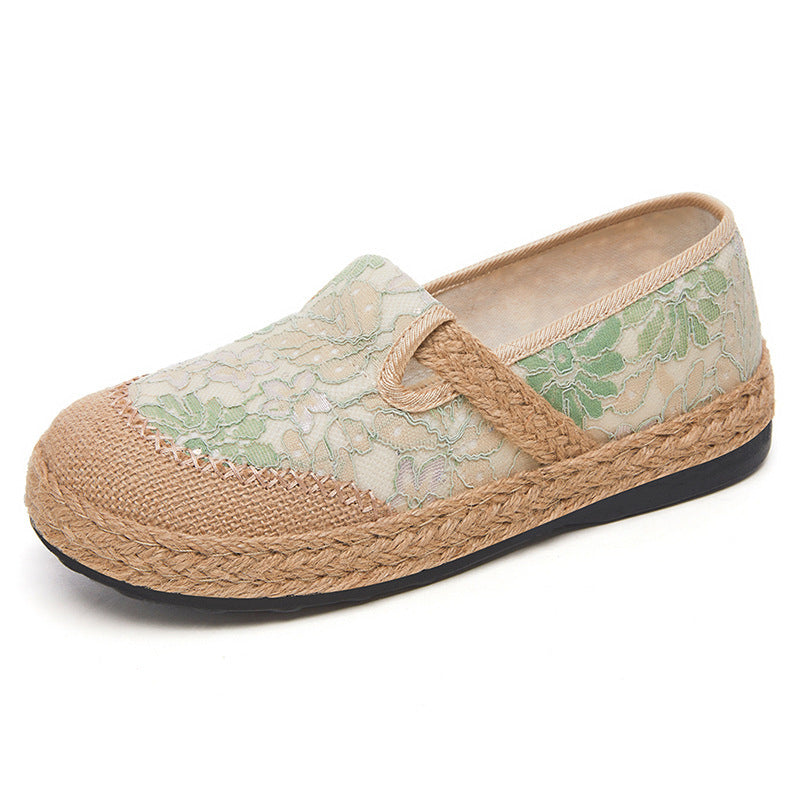 Dame Ballerinaer med floral spids og jute bund Stilla