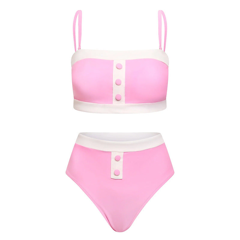 Dame Højskåret Bikini med Knapdetaljer og stilfuld Bandeau-top Stilla