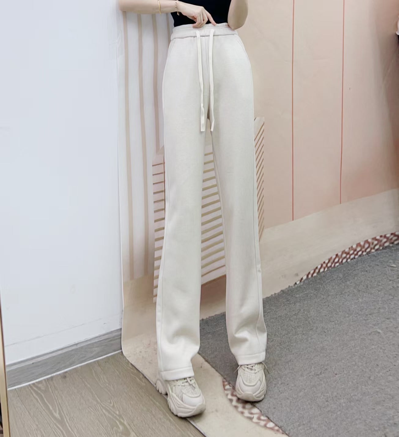 Dame elegant fritidsbukser med høj talje og justerbar snor Stilla