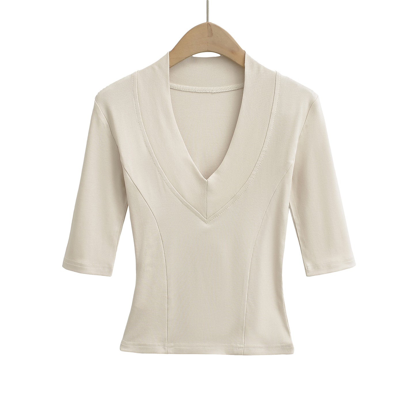 Dame elegant bluse med dyb V-hals og korte ærmer Stilla