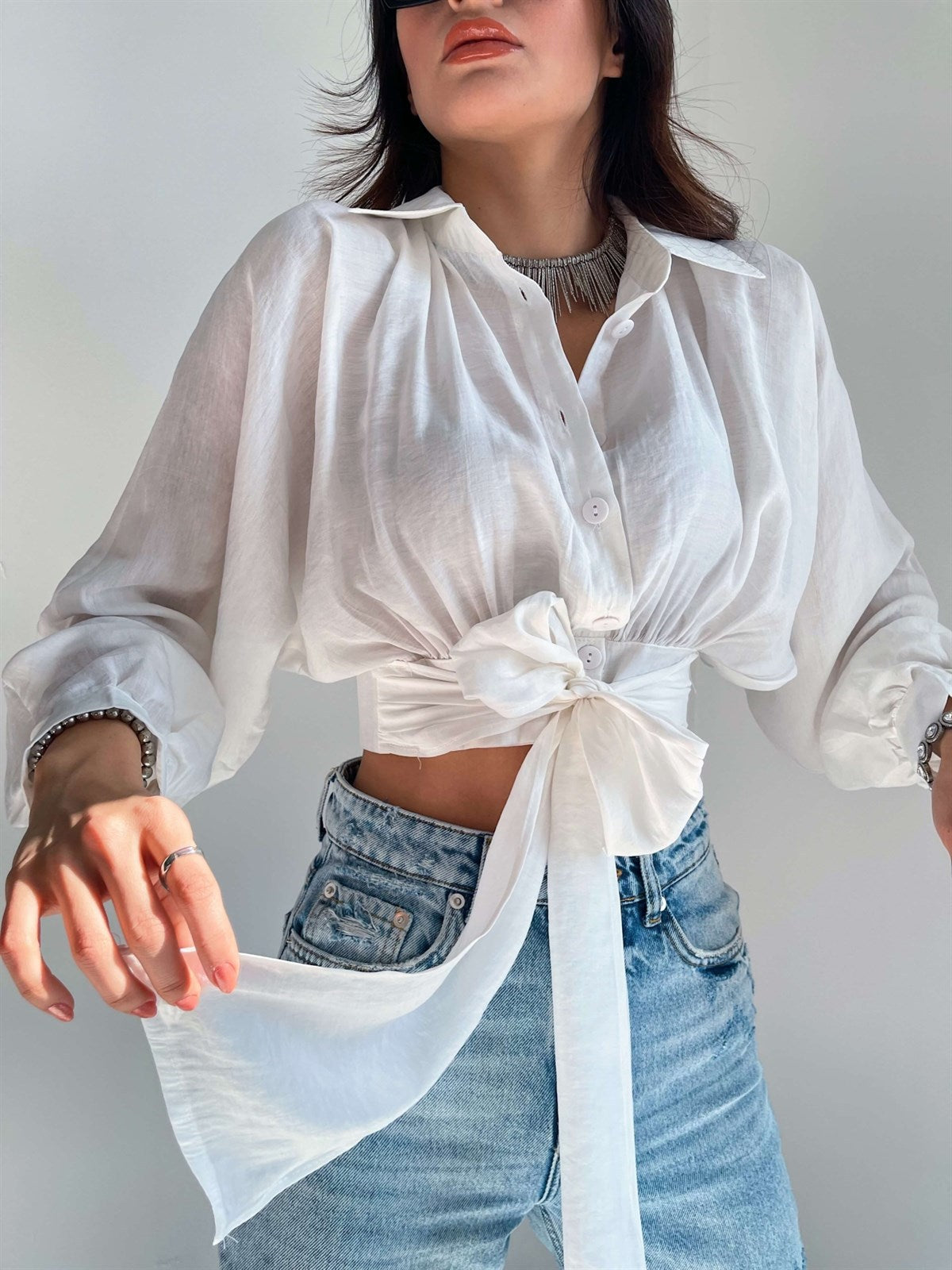 Dame bundet front knap-ned bluse Stilla