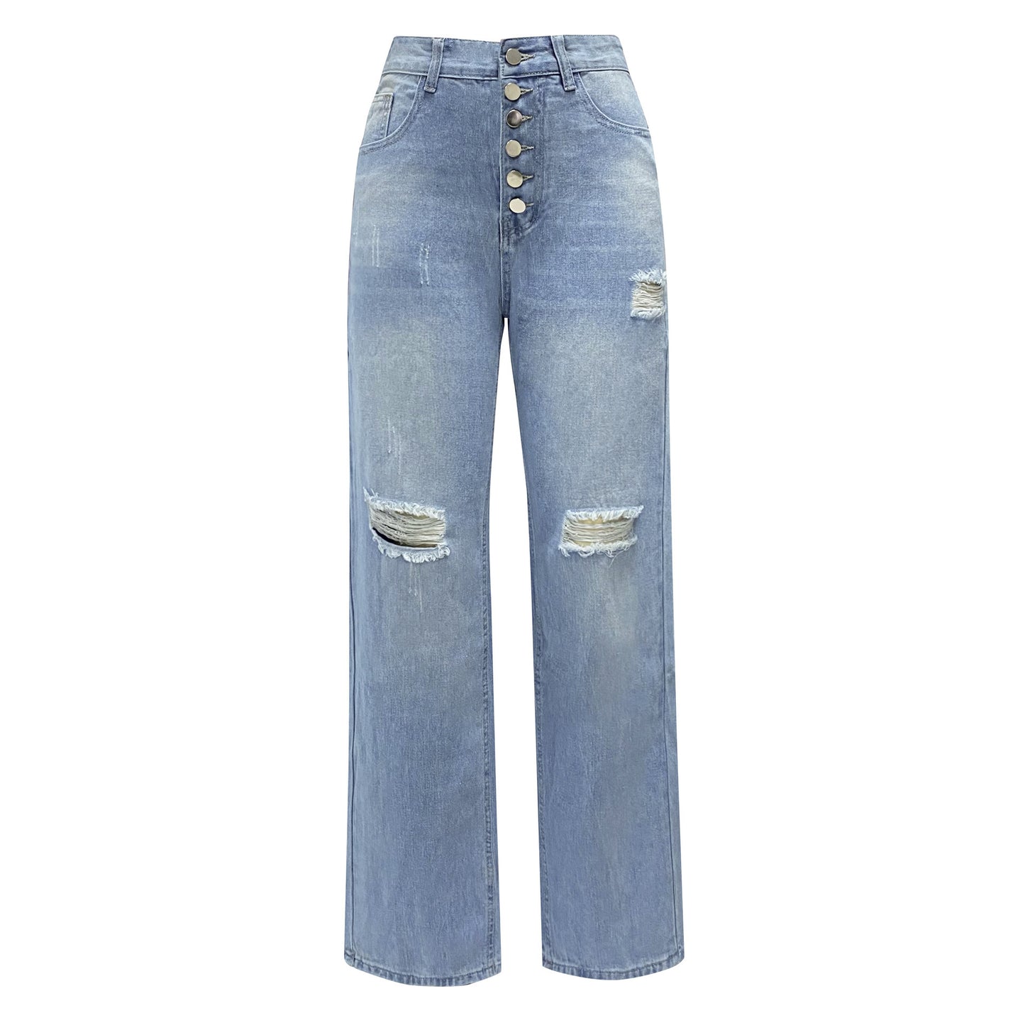 Dame Boyfriend-jeans med knaplukning og distressed-detaljer Stilla